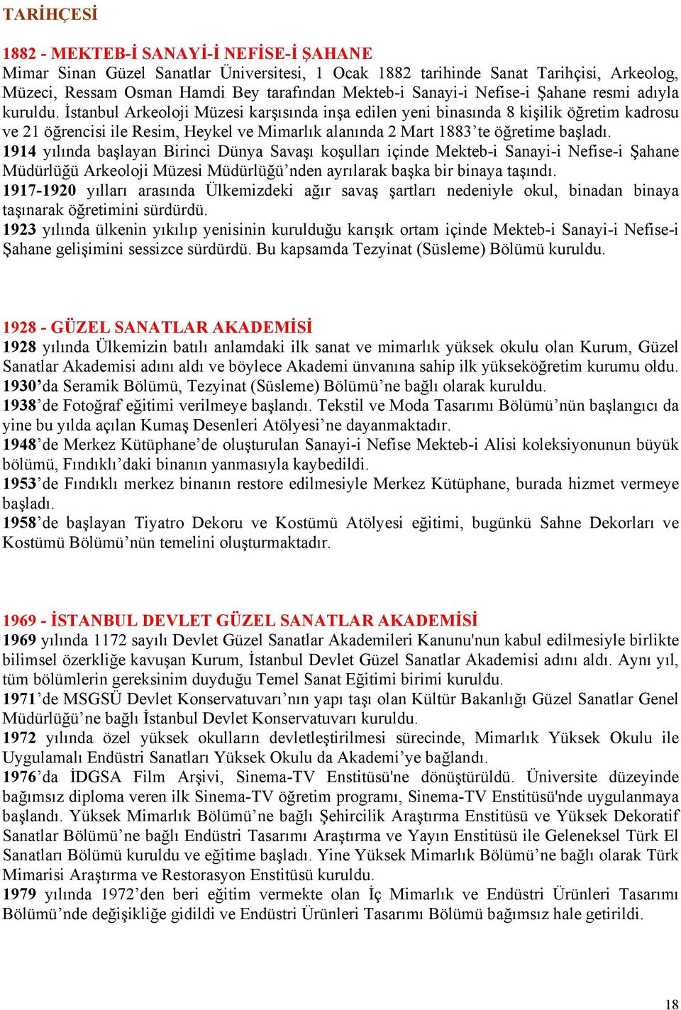 İstanbul Arkeoloji Müzesi karşısında inşa edilen yeni binasında 8 kişilik öğretim kadrosu ve 21 öğrencisi ile Resim, Heykel ve Mimarlık alanında 2 Mart 1883 te öğretime başladı.