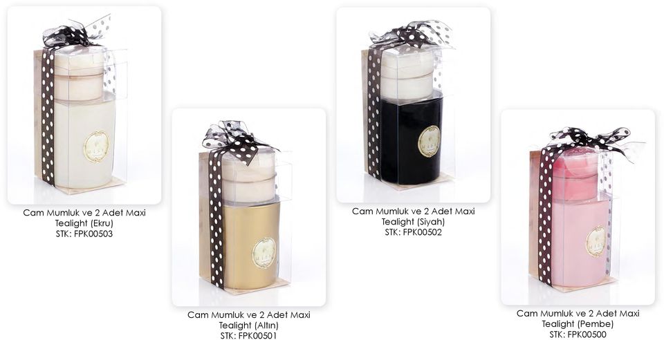 Cam Mumluk ve 2 Adet Maxi Tealight (Altın) STK: FPK00501