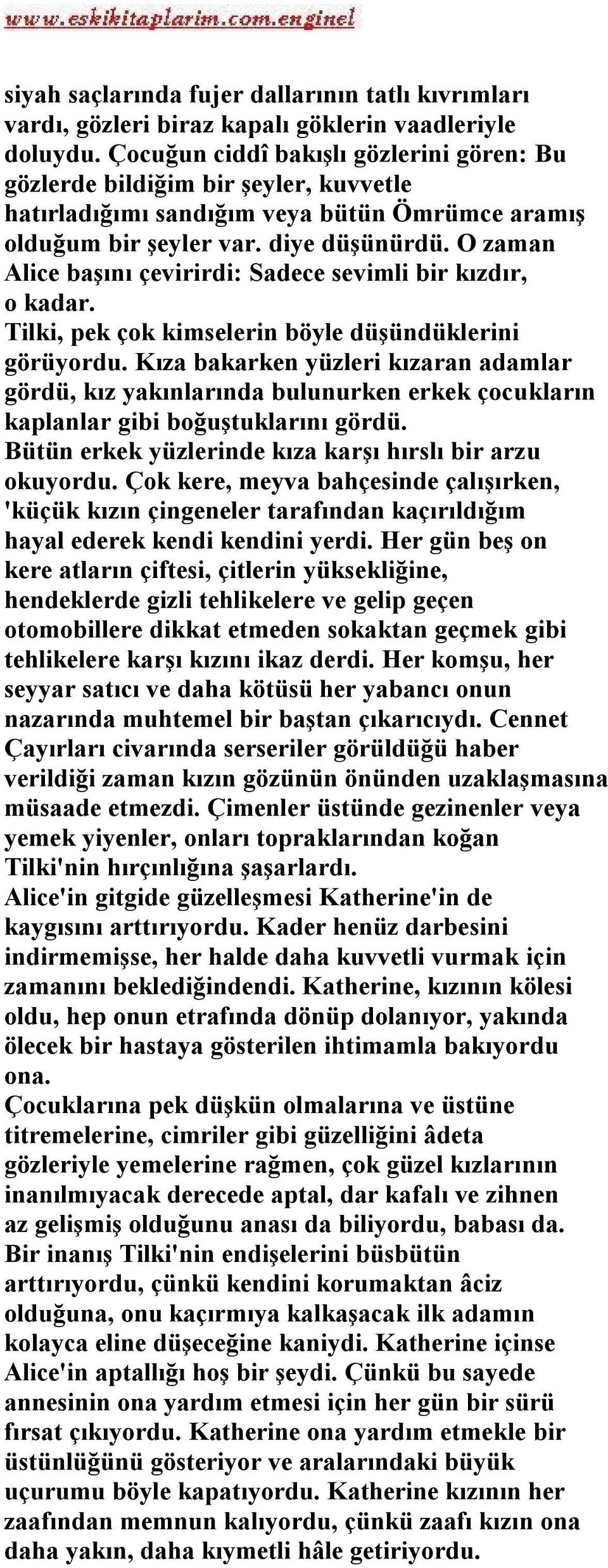 O zaman Alice başını çevirirdi: Sadece sevimli bir kızdır, o kadar. Tilki, pek çok kimselerin böyle düşündüklerini görüyordu.