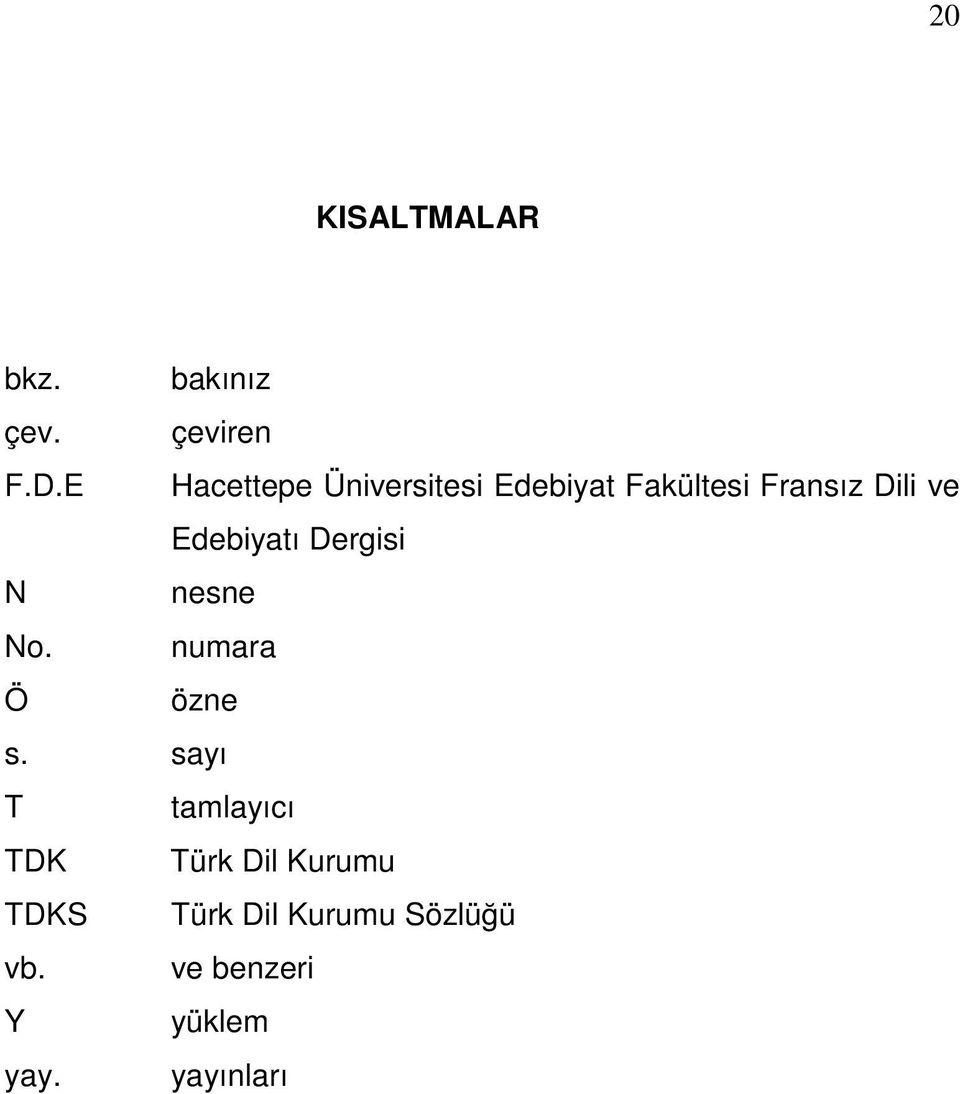 Edebiyatı Dergisi N nesne No. numara Ö özne s.