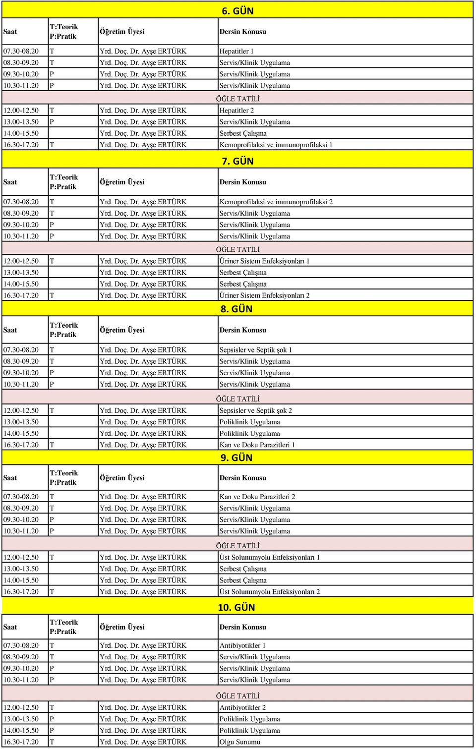 30-17.20 T Yrd. Doç. Dr. yşe ERTÜRK Kemoprofilaksi ve immunoprofilaksi 1 07.30-08.20 T Yrd. Doç. Dr. yşe ERTÜRK Kemoprofilaksi ve immunoprofilaksi 2 08.30-09.20 T Yrd. Doç. Dr. yşe ERTÜRK Servis/Klinik Uygulama 09.