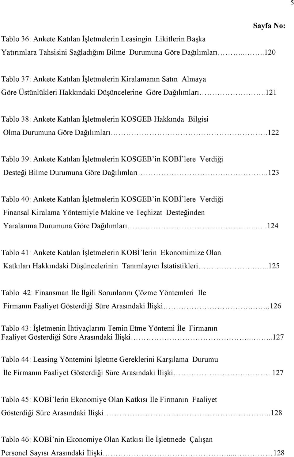 .121 Tablo 38: Ankete Katılan İşletmelerin KOSGEB Hakkında Bilgisi Olma Durumuna Göre Dağılımları.