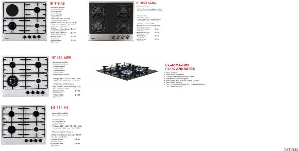 Box Ofset Kutu NT 4004 ACRG 580 mm x 510 mm - Easy to clean tempered glass surface Kolay temizlenebilir temperli cam yüzey - Cast Iron Grid Pik Döküm Izgara - Voltage: 220-230 V AC / 50-60 Hz Voltaj: