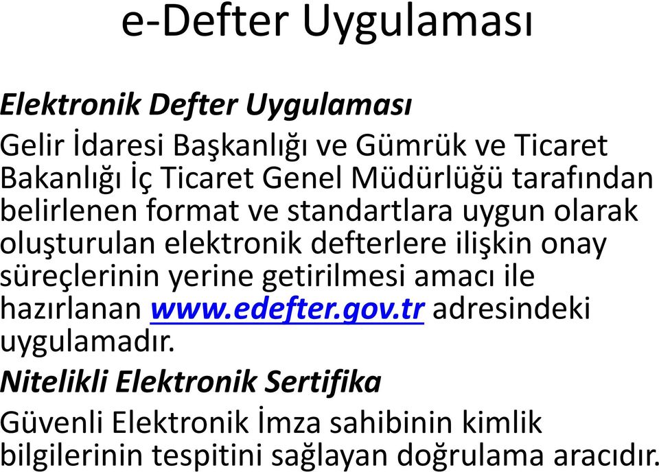 defterlere ilişkin onay süreçlerinin yerine getirilmesi amacı ile hazırlanan www.edefter.gov.