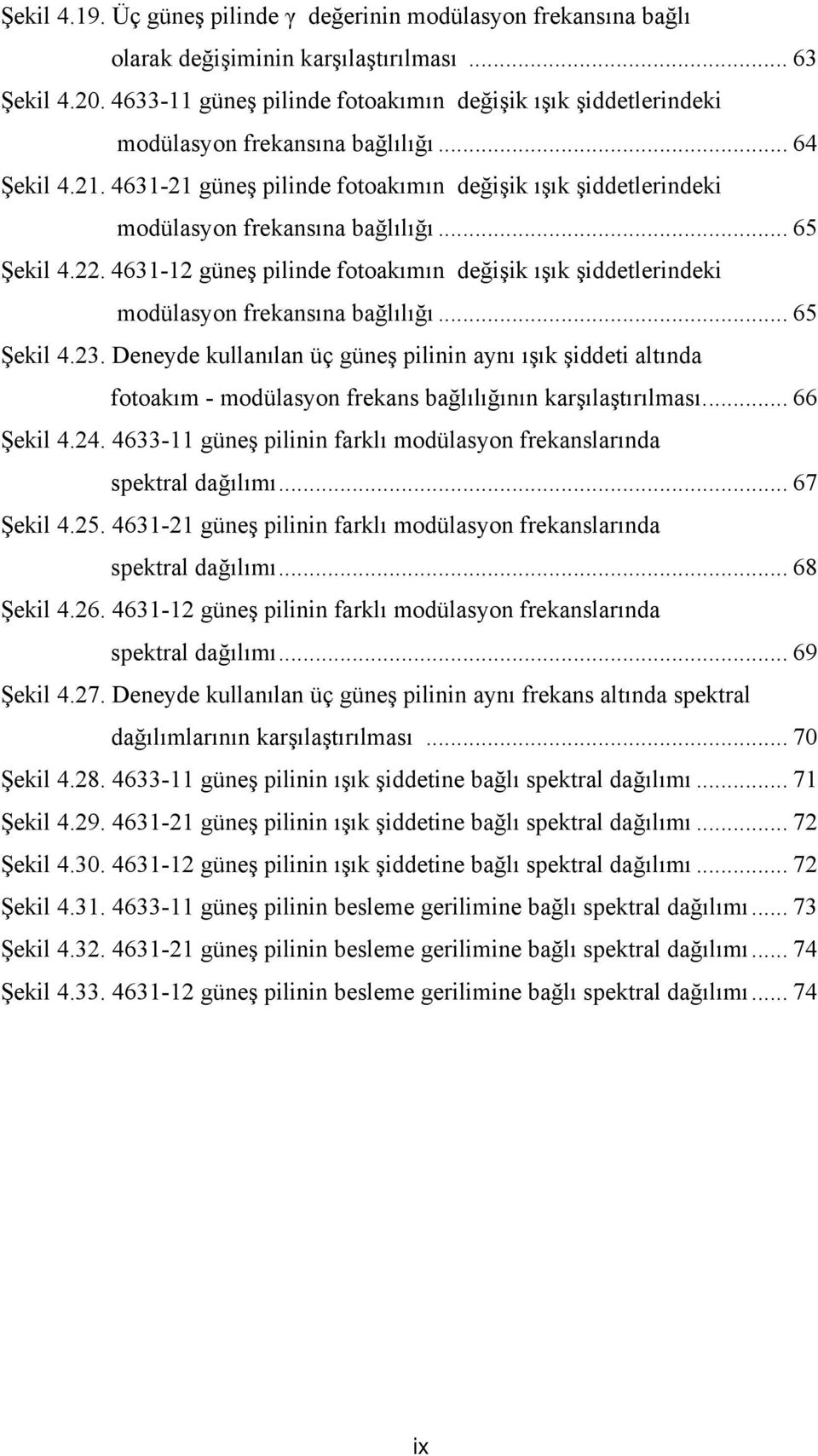 4631-21 güneş pilinde fotoakımın değişik ışık şiddetlerindeki modülasyon frekansına bağlılığı... 65 Şekil 4.22.