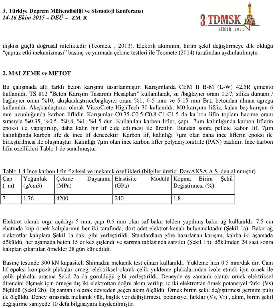 MALZEME ve METOT Bu çalışmada altı farklı beton karışımı tasarlanmıştır. Karışımlarda CEM II B-M (L -W) 42,5R çimento kullanıldı.