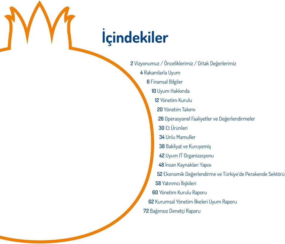 Bakliyat ve Kuruyemiş 42 Uyum IT Organizasyonu 48 İnsan Kaynakları Yapısı 52 Ekonomik Değerlendirme ve Türkiye de