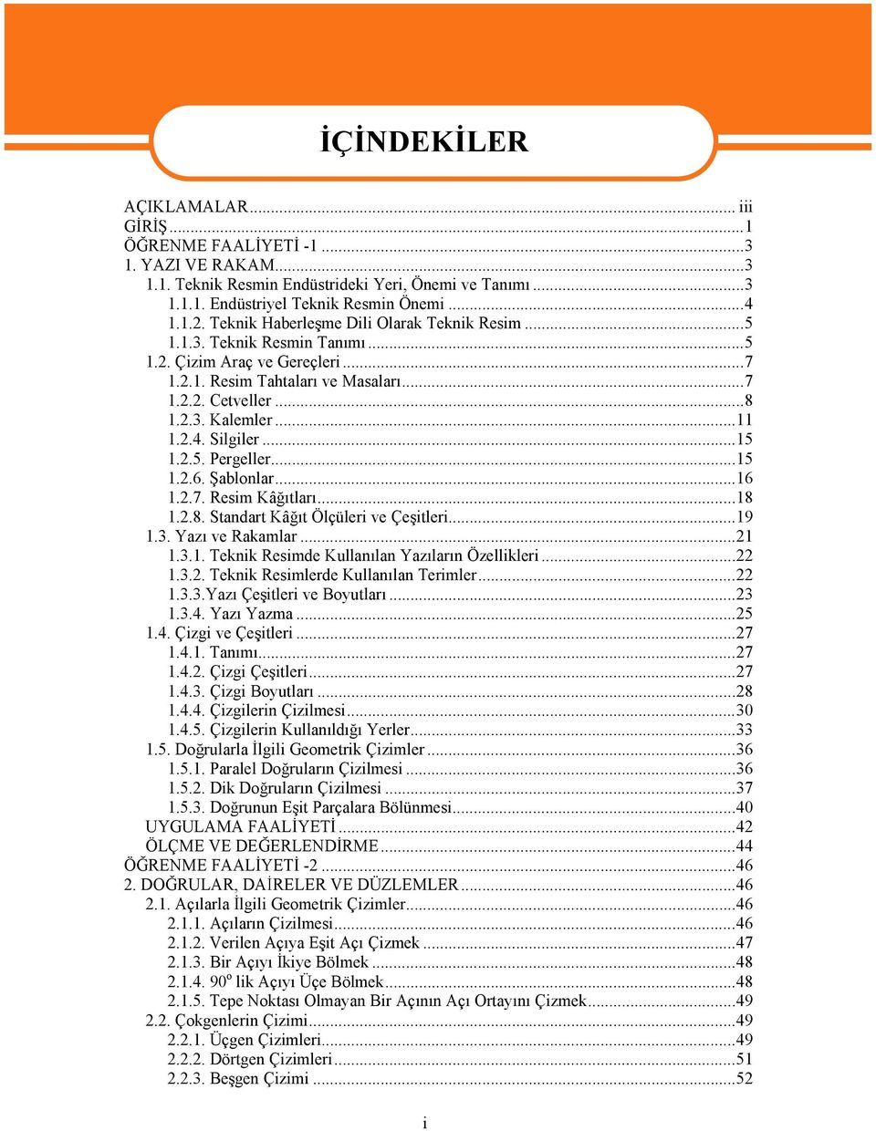 ..15 1.2.5. Pergeller...15 1.2.6. ablonlar...16 1.2.7. ResimKâ tlar...18 1.2.8. StandartKâ tölçüleri ve Çe itleri...19 1.3.Yaz ve Rakamlar...21 1.3.1.Teknik ResimdeKullan lan Yaz lar nözellikleri.