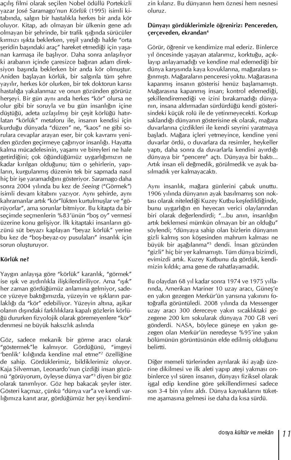 karmaşa ile başlıyor. Daha sonra anlaşılıyor ki arabanın içinde çaresizce bağıran adam direksiyon başında beklerken bir anda kör olmuştur.