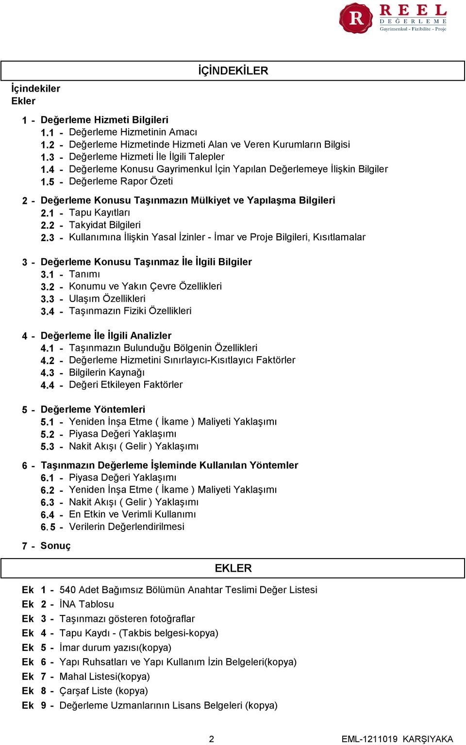 1 - Tapu Kayıtları 2.2 - Takyidat Bilgileri 2.3 - Kullanımına İlişkin Yasal İzinler - İmar ve Proje Bilgileri, Kısıtlamalar 3-4 - 5-6 - 7 - Değerleme Konusu Taşınmaz İle İlgili Bilgiler 3.