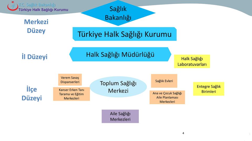 Tarama ve Eğitim Merkezleri Toplum Sağlığı Merkezi Sağlık Evleri Ana ve Çocuk