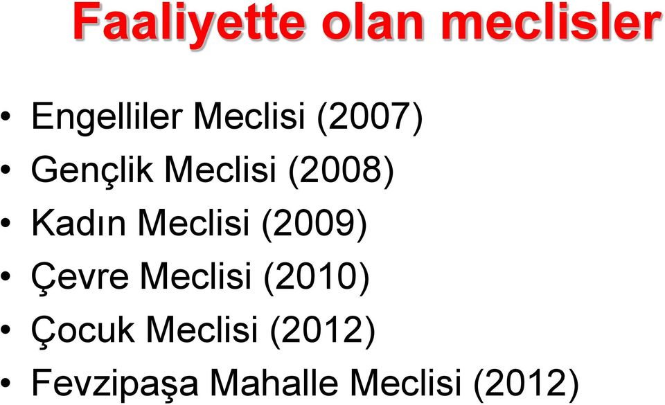 Kadın Meclisi (2009) Çevre Meclisi (2010)