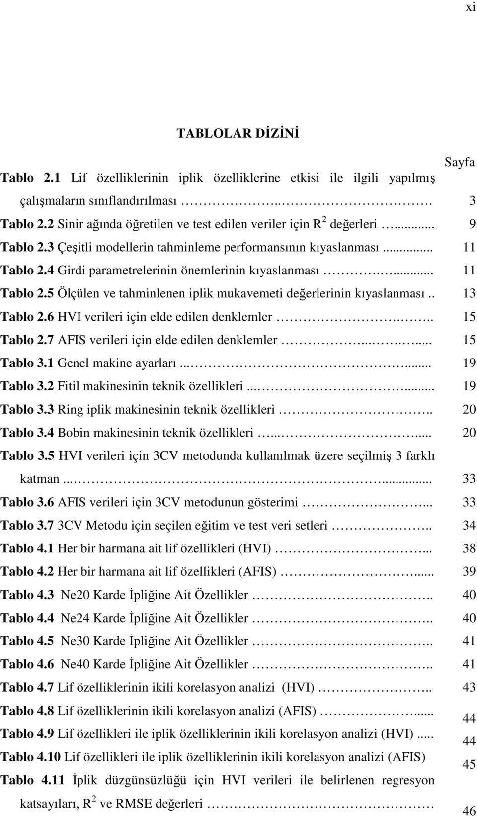 ... 11 Tablo.5 Ölçülen ve tahminlenen iplik mukavemeti değerlerinin kıyaslanması.. 13 Tablo.6 HVI verileri için elde edilen denklemler... 15 Tablo.7 AFIS verileri için elde edilen denklemler.