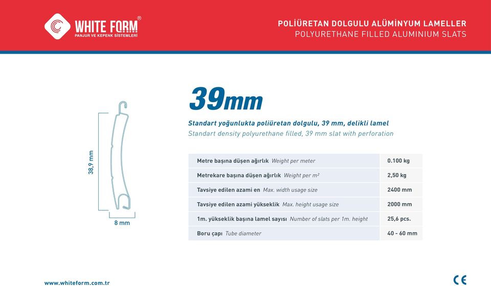 düşen ağırlık Weight per m² Tavsiye edilen azami en Max. width usage size Tavsiye edilen azami yükseklik Max. height usage size 0.