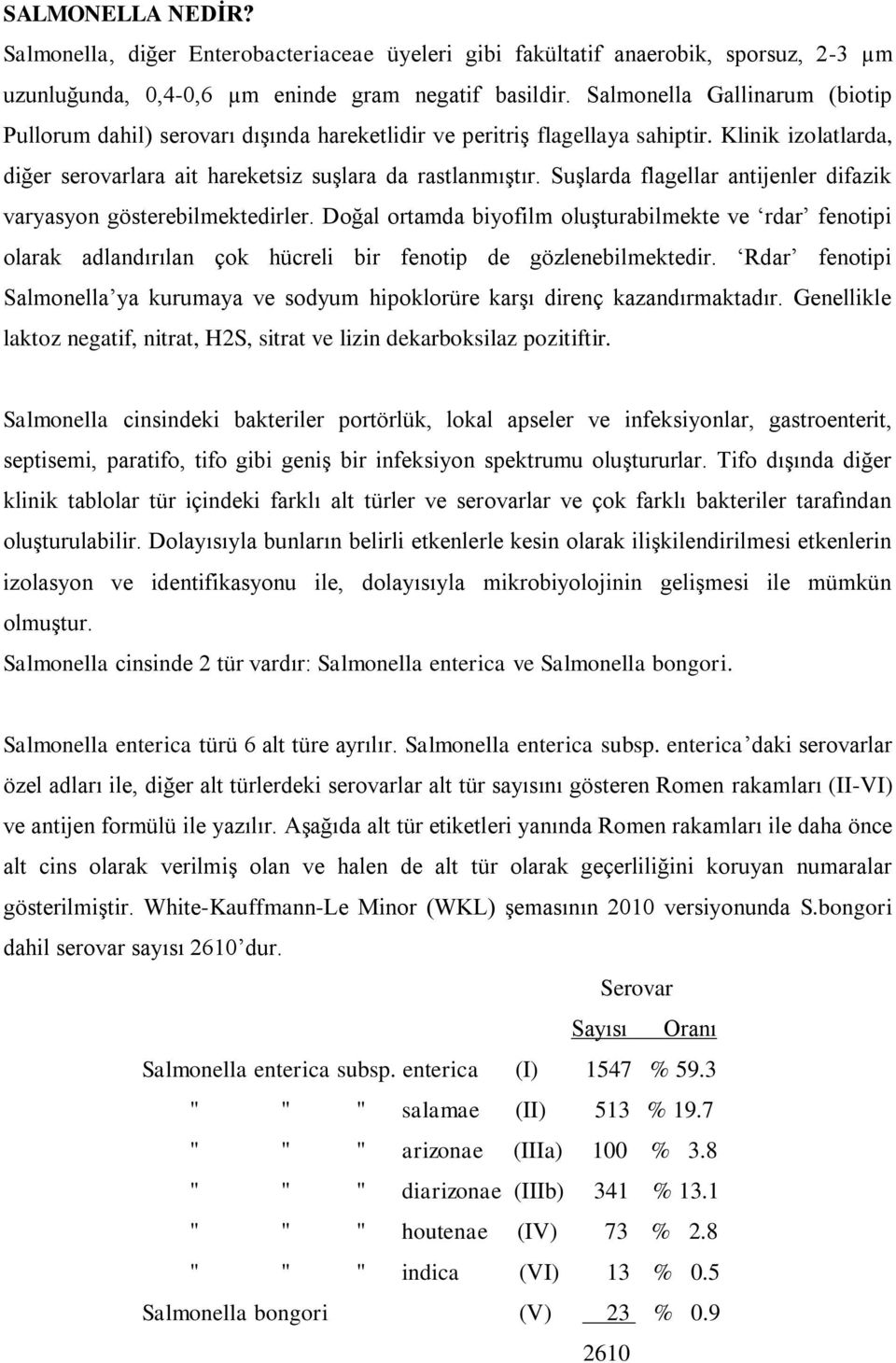 Suşlarda flagellar antijenler difazik varyasyon gösterebilmektedirler. Doğal ortamda biyofilm oluşturabilmekte ve rdar fenotipi olarak adlandırılan çok hücreli bir fenotip de gözlenebilmektedir.