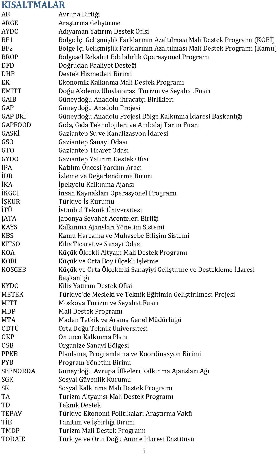 İçi Gelişmişlik Farklarının Azaltılması Mali Destek Programı (Kamu) Bölgesel Rekabet Edebilirlik Operasyonel Programı Doğrudan Faaliyet Desteği Destek Hizmetleri Birimi Ekonomik Kalkınma Mali Destek