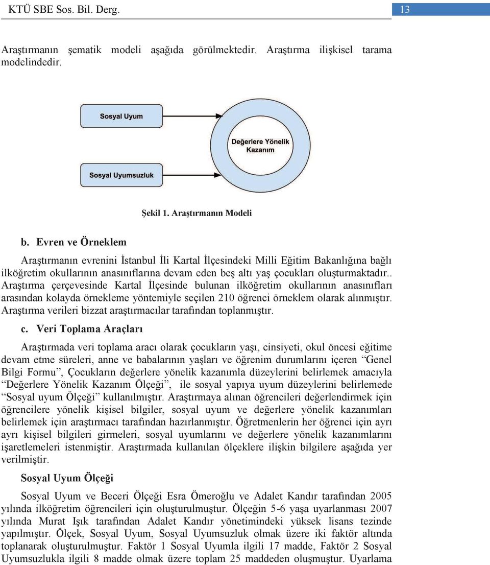 . Araştırma çerçevesinde Kartal İlçesinde bulunan ilköğretim okullarının anasınıfları arasından kolayda örnekleme yöntemiyle seçilen 210 öğrenci örneklem olarak alınmıştır.