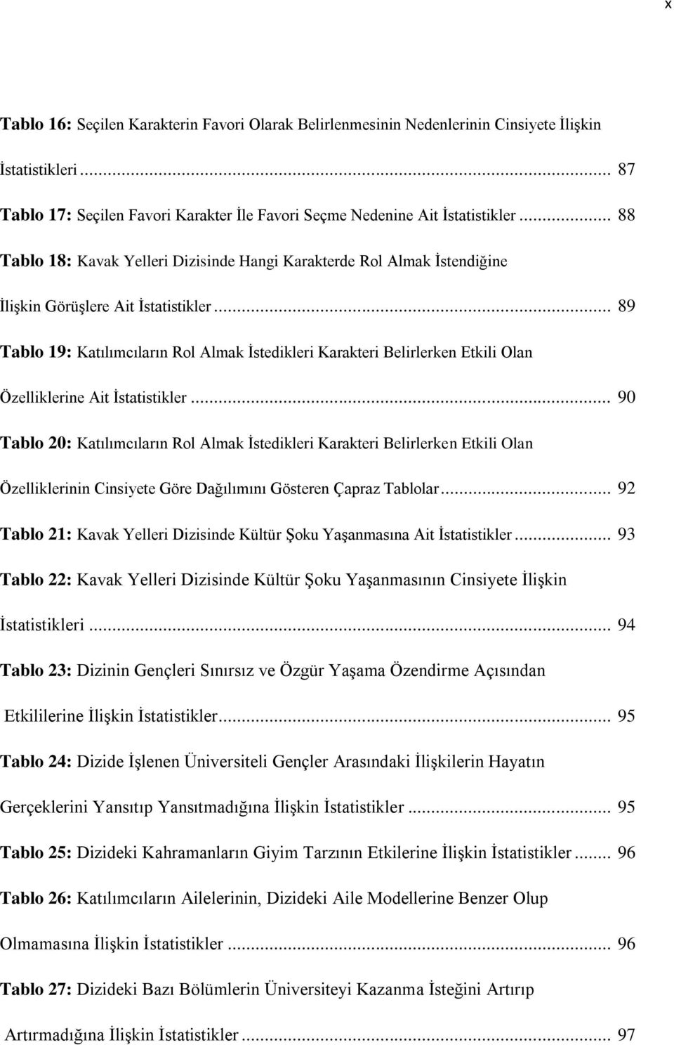 .. 89 Tablo 19: Katılımcıların Rol Almak İstedikleri Karakteri Belirlerken Etkili Olan Özelliklerine Ait İstatistikler.