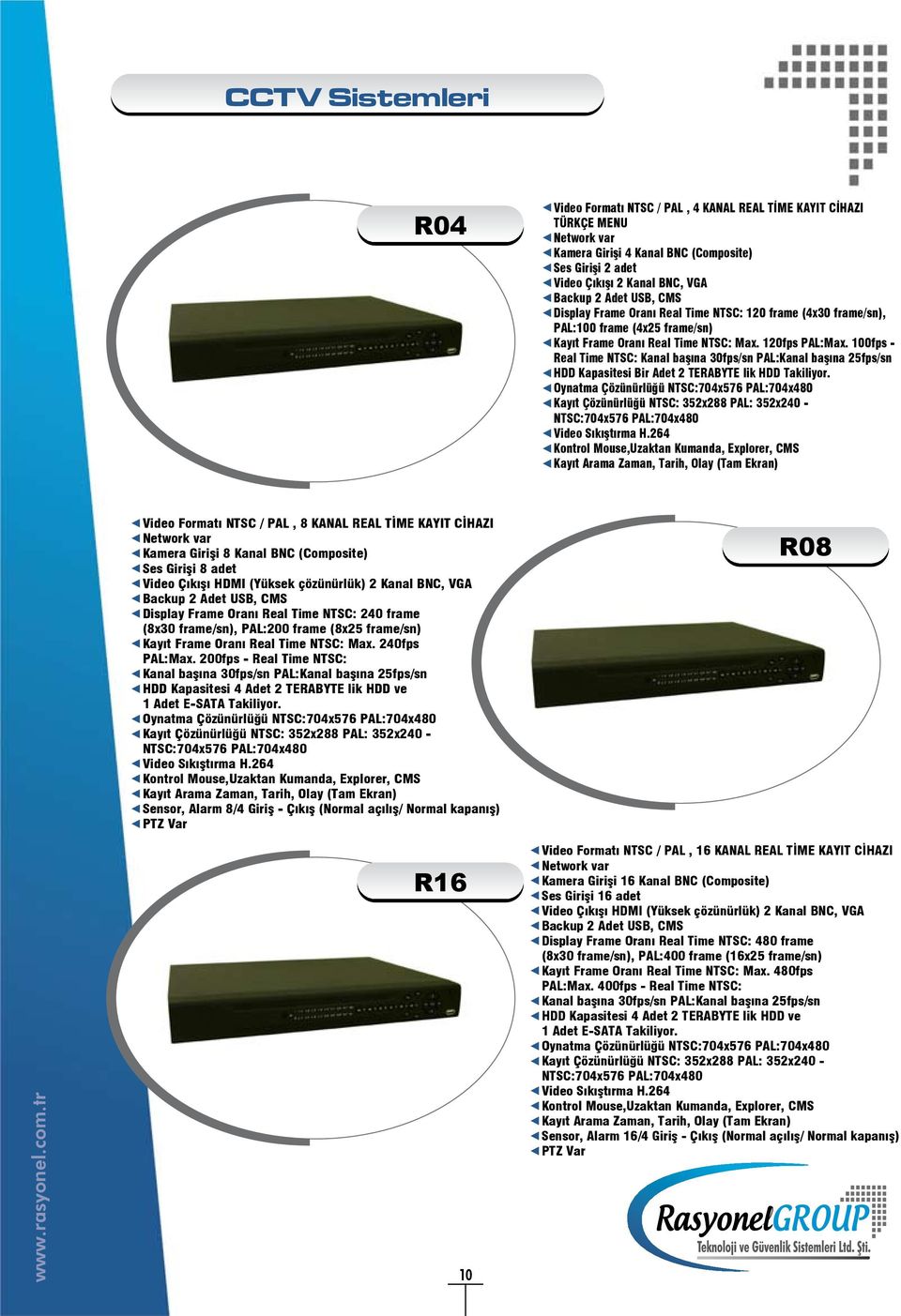 100fps - Real Time NTSC: Kanal başına 30fps/sn PAL:Kanal başına 25fps/sn HDD Kapasitesi Bir Adet 2 TERABYTE lik HDD Takiliyor.