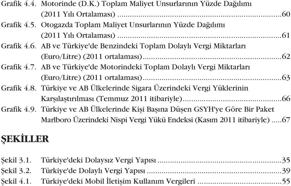 AB ve Türkiye'de Motorindeki Toplam Dolaylý Vergi Miktarlarý (Euro/Litre) (2011 ortalamasý)...63 Grafik 4.8.