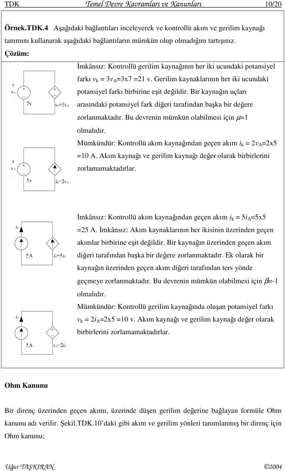 Bir kaynağın uçları arasındaki potansiyel fark diğeri tarafından başka bir değere zorlanmaktadır. Bu devrenin mümkün olabilmesi için µ olmalıdır.