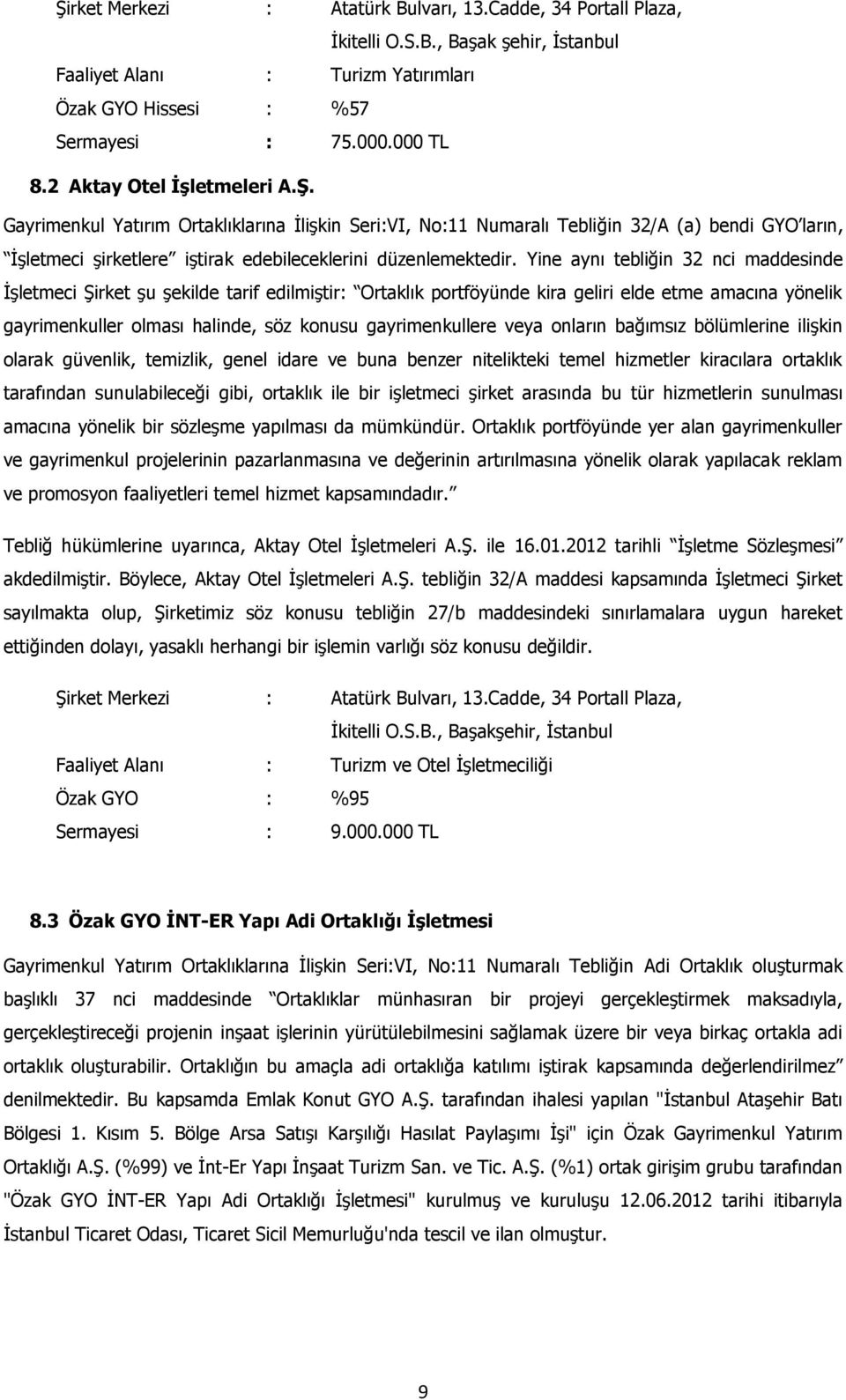 Yine aynı tebliğin 32 nci maddesinde İşletmeci Şirket şu şekilde tarif edilmiştir: Ortaklık portföyünde kira geliri elde etme amacına yönelik gayrimenkuller olması halinde, söz konusu gayrimenkullere