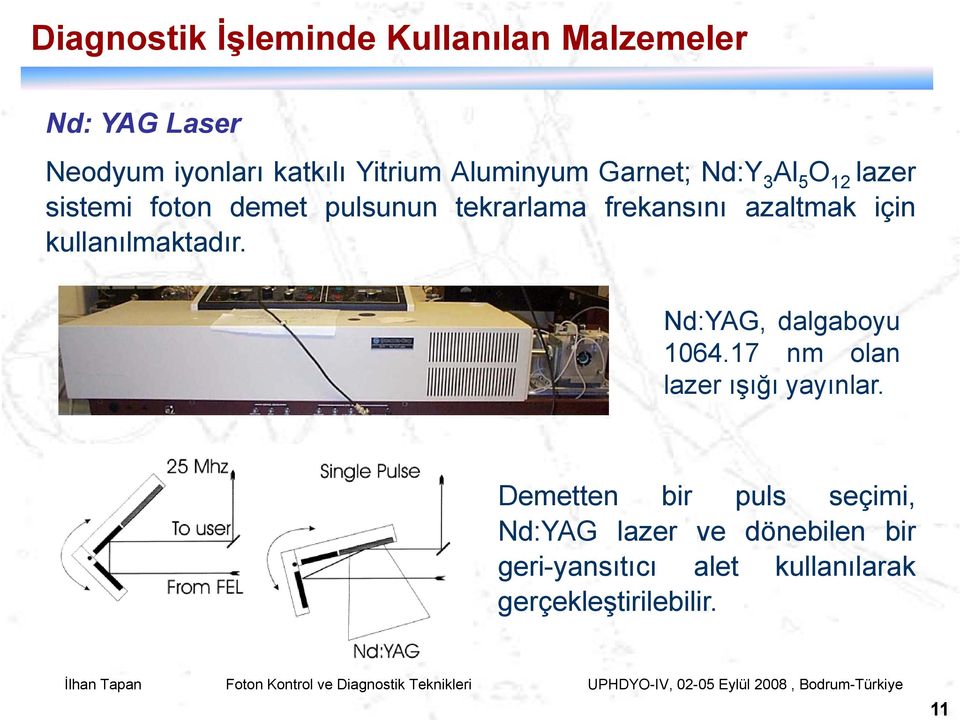 azaltmak için kullanılmaktadır. Nd:YAG, dalgaboyu 1064.17 nm olan lazer ışığı yayınlar.