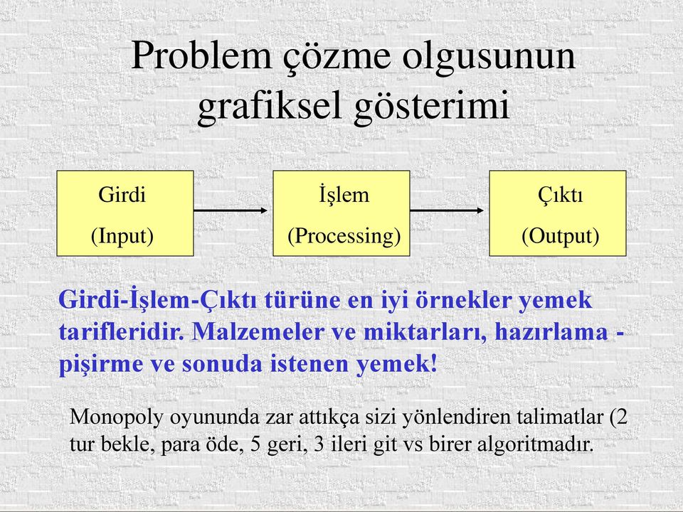 Malzemeler ve miktarları, hazırlama - pişirme ve sonuda istenen yemek!