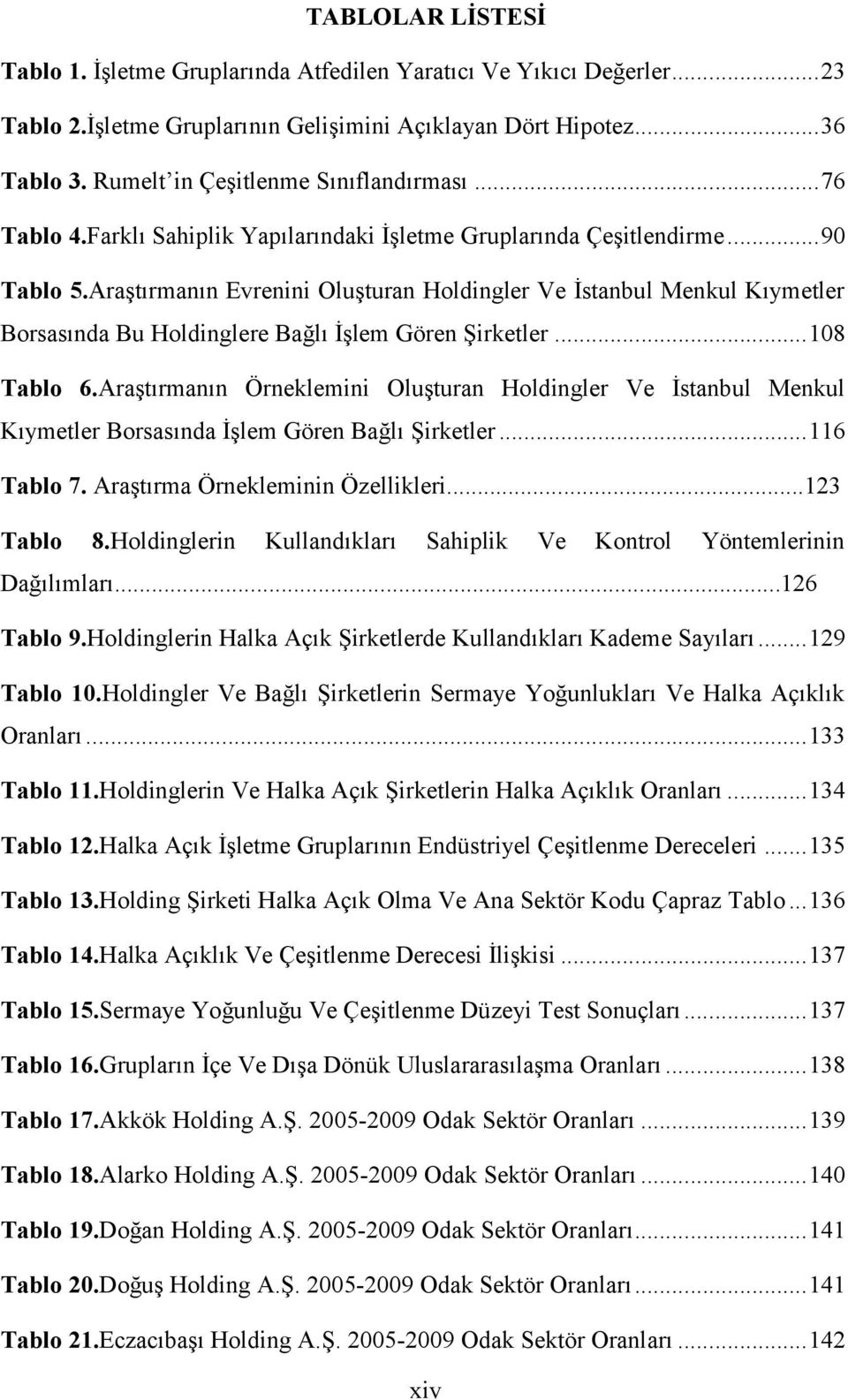 Araştırmanın Evrenini Oluşturan Holdingler Ve İstanbul Menkul Kıymetler Borsasında Bu Holdinglere Bağlı İşlem Gören Şirketler...108 Tablo 6.