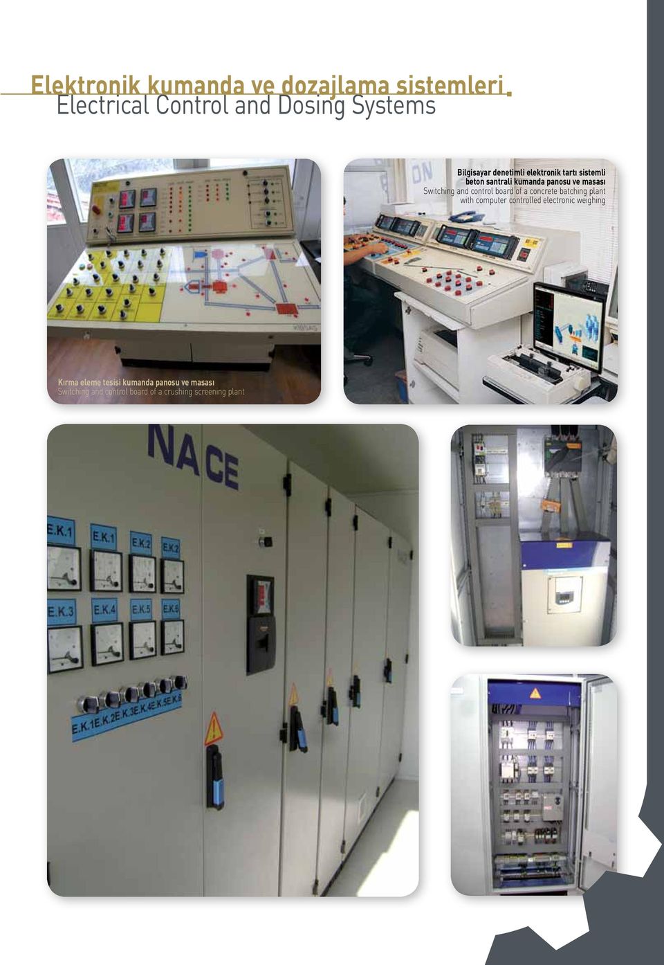 control board of a concrete batching plant with computer controlled electronic weighing