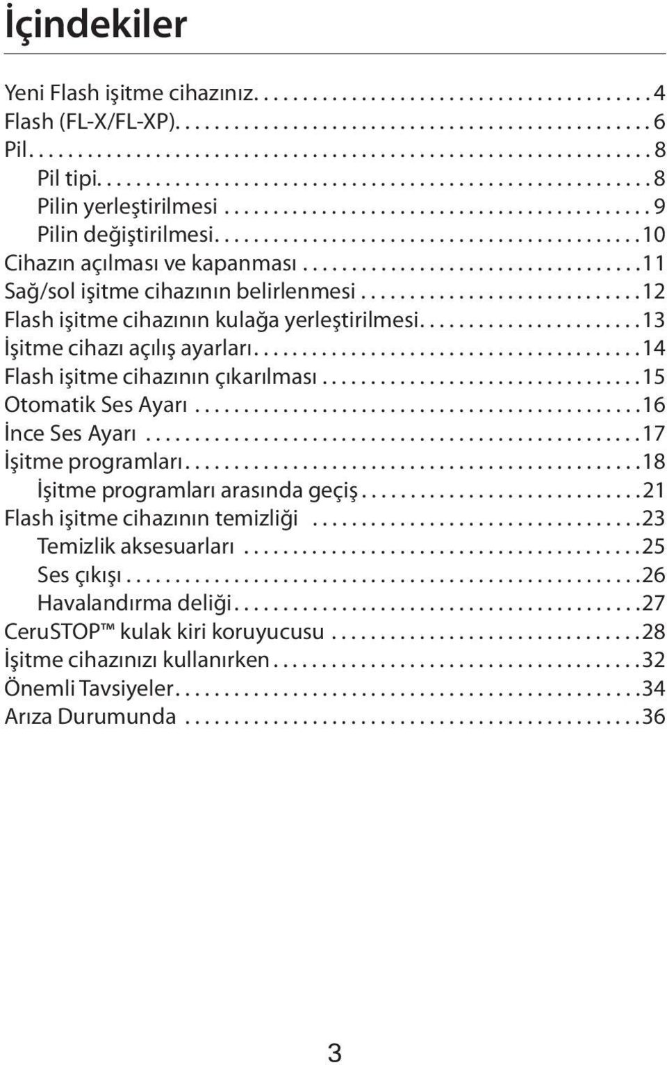 ..................................11 Sağ/sol işitme cihazının belirlenmesi.............................12 Flash işitme cihazının kulağa yerleştirilmesi.......................13 İşitme cihazı açılış ayarları.