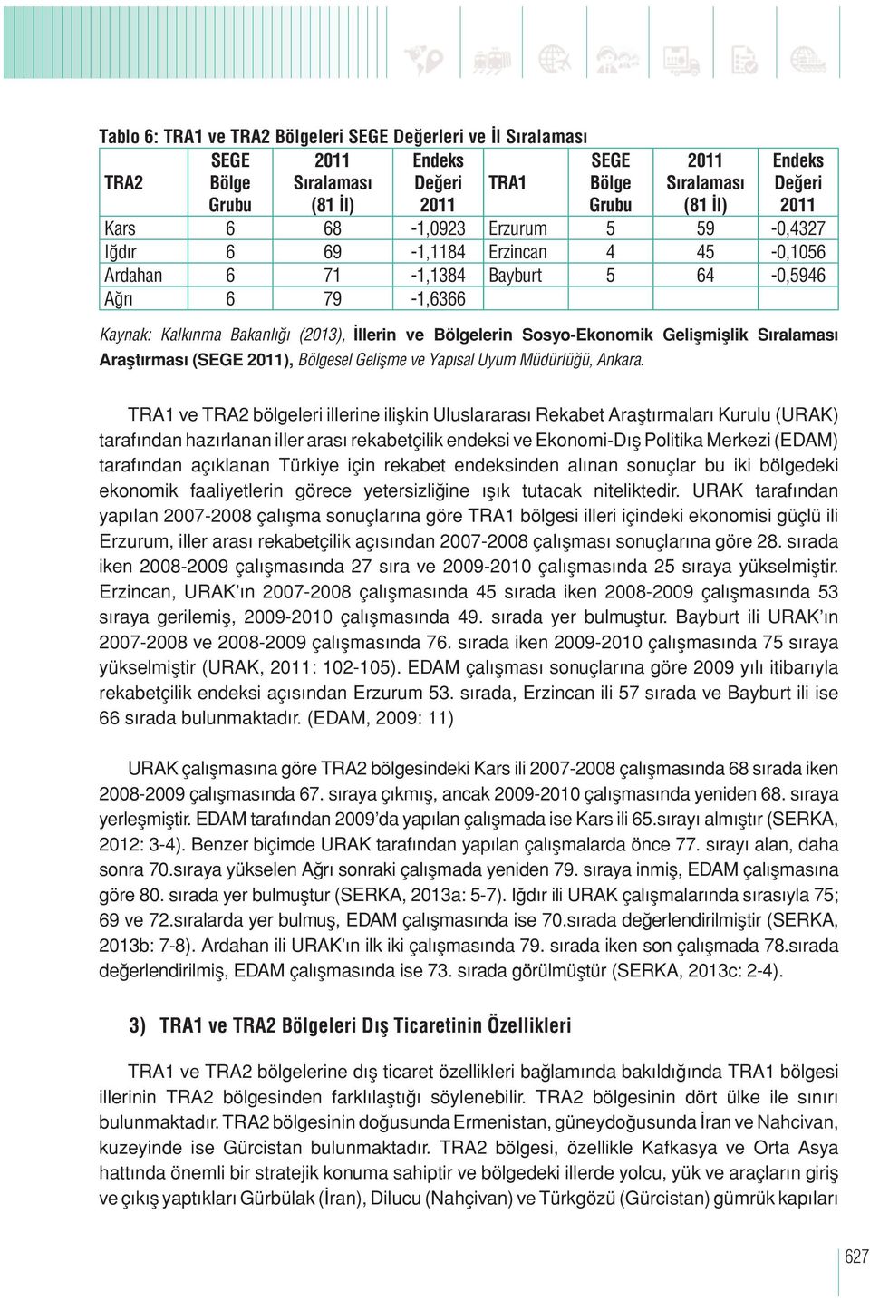 Gelişmişlik Sıralaması Araştırması (SEGE 2011), Bölgesel Gelişme ve Yapısal Uyum Müdürlüğü, Ankara.