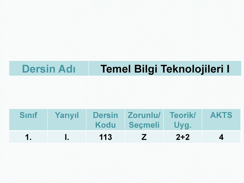 Dersin Kodu Zorunlu/ Seçmeli