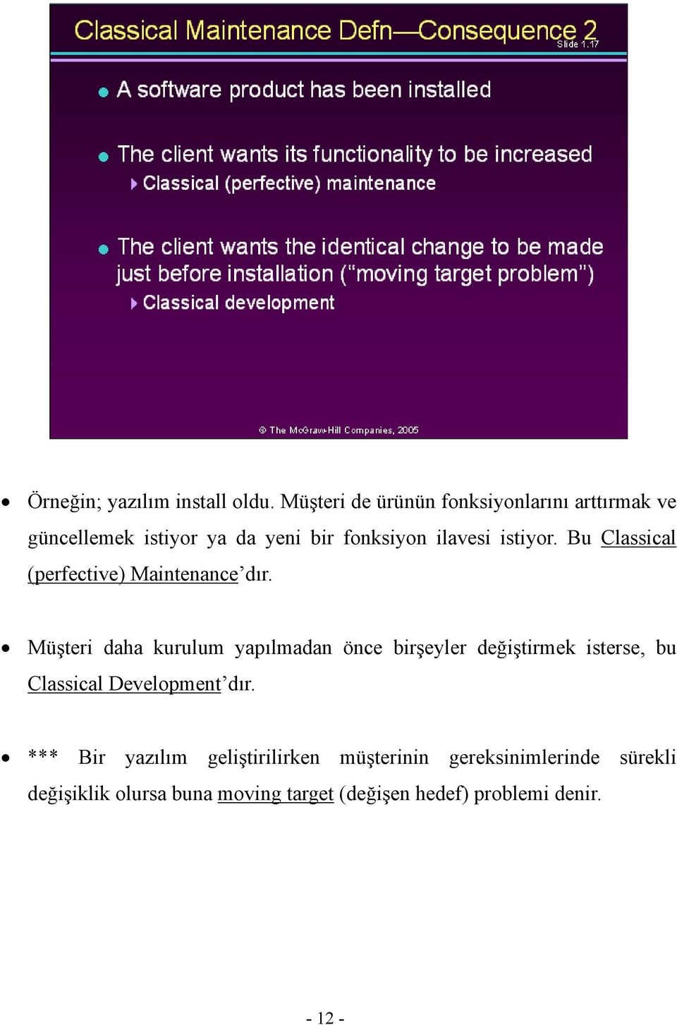 istiyor. Bu Classical (perfective) Maintenance dır.