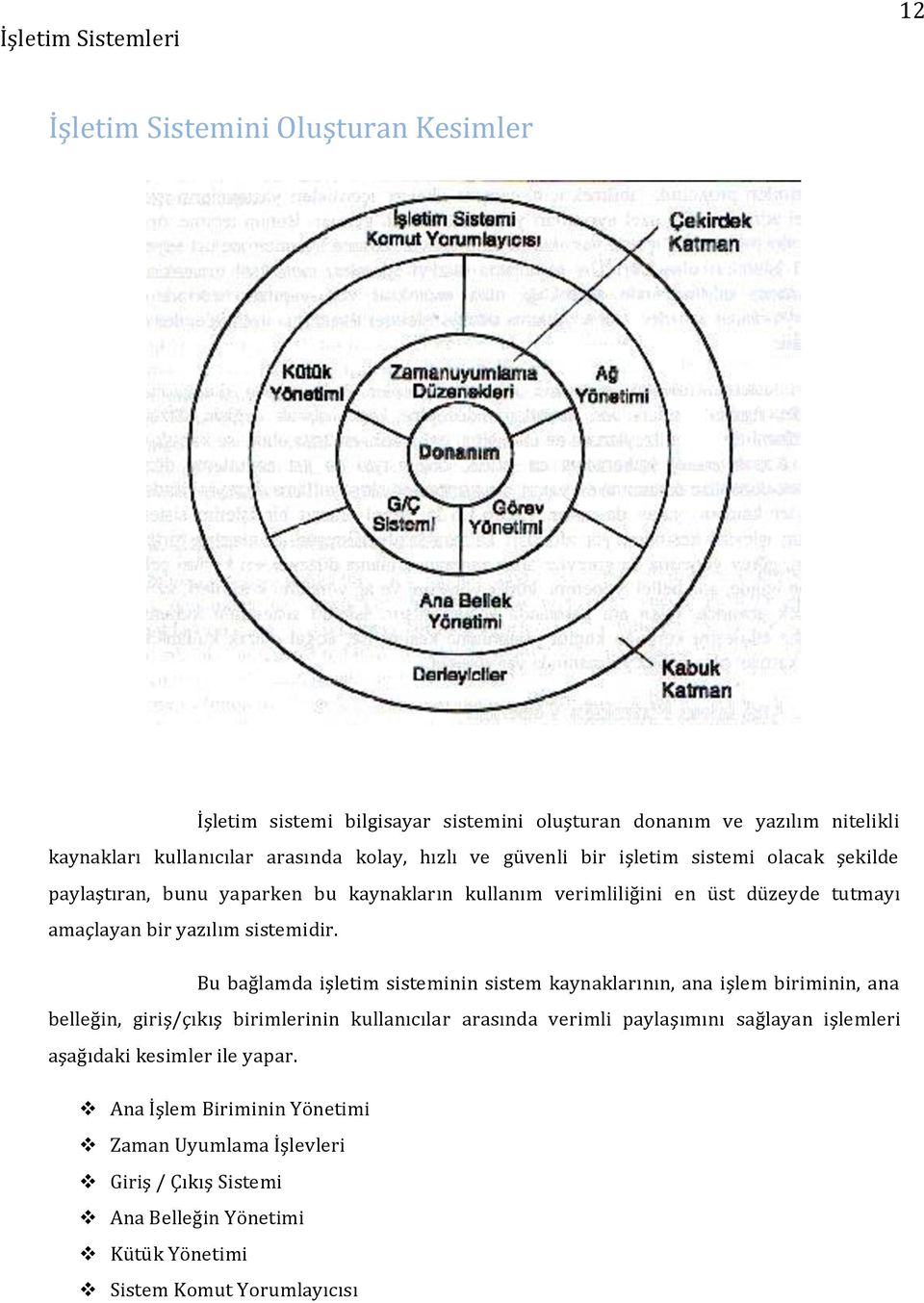 Bu bağlamda işletim sisteminin sistem kaynaklarının, ana işlem biriminin, ana belleğin, giriş/çıkış birimlerinin kullanıcılar arasında verimli paylaşımını sağlayan