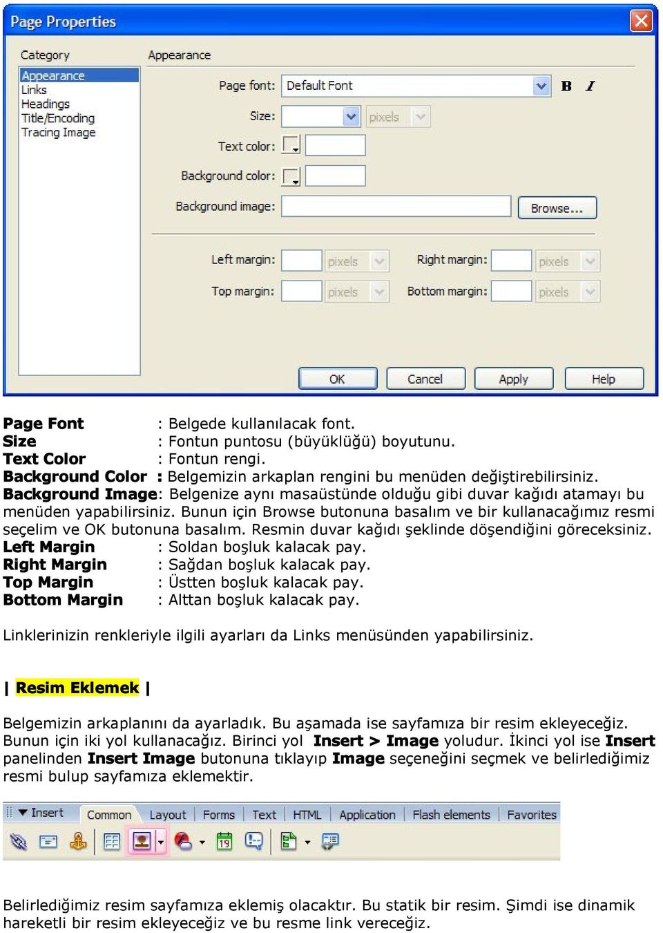 Resmin duvar kağıdı şeklinde döşendiğini göreceksiniz. Left Margin : Sldan bşluk kalacak pay. Right Margin : Sağdan bşluk kalacak pay. Tp Margin : Üstten bşluk kalacak pay.