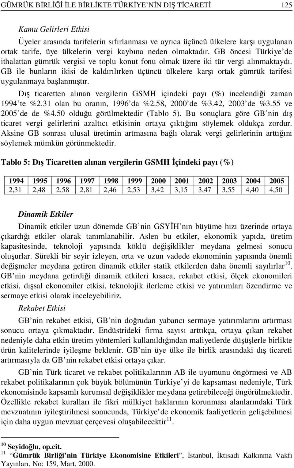 GB ile bunların ikisi de kaldırılırken üçüncü ülkelere karşı ortak gümrük tarifesi uygulanmaya başlanmıştır. Dış ticaretten alınan vergilerin GSMH içindeki payı (%) incelendiği zaman 1994 te %2.