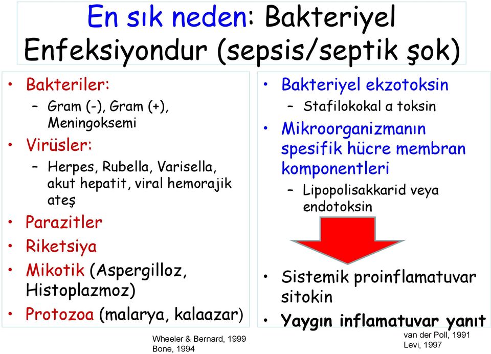 (malarya, kalaazar) Wheeler & Bernard, 1999 Bone, 1994 Bakteriyel ekzotoksin Stafilokokal α toksin Mikroorganizmanın spesifik