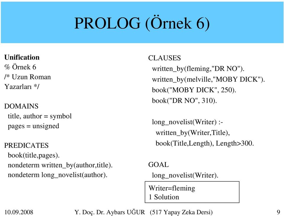 written_by(melville,"moby DICK"). book("moby DICK", 250). book("dr NO", 310).