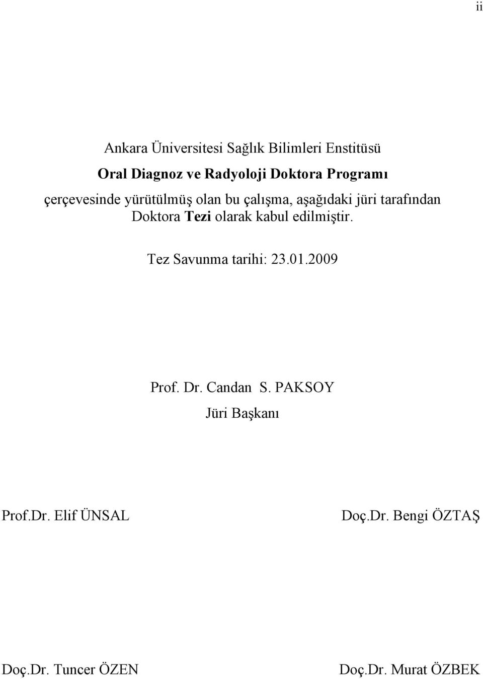 Tezi olarak kabul edilmiştir. Tez Savunma tarihi: 23.01.2009 Prof. Dr. Candan S.