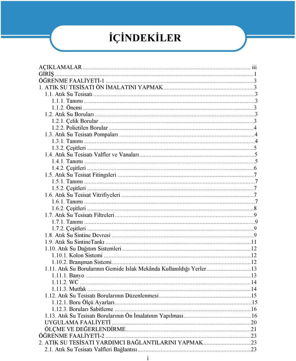 ..7 1.5.1. Tanımı...7 1.5.2. Çeşitleri...7 1.6. Atık Su Tesisat Vitrifiyeleri...7 1.6.1. Tanımı...7 1.6.2. Çeşitleri...8 1.7. Atık Su Tesisatı Filtreleri...9 1.7.1. Tanımı...9 1.7.2. Çeşitleri...9 1.8. Atık Su Sintine Devresi.