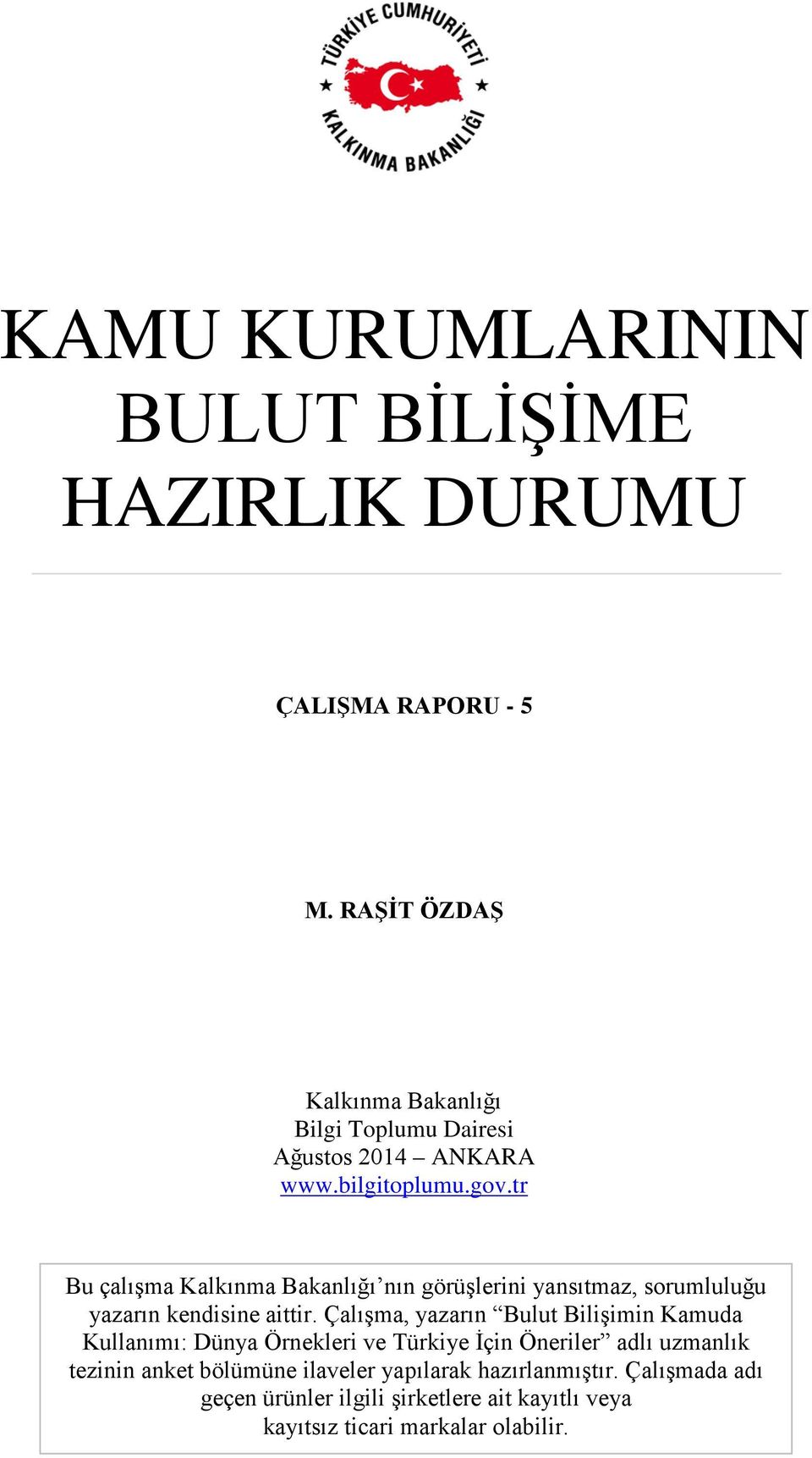 tr Bu çalışma Kalkınma Bakanlığı nın görüşlerini yansıtmaz, sorumluluğu yazarın kendisine aittir.