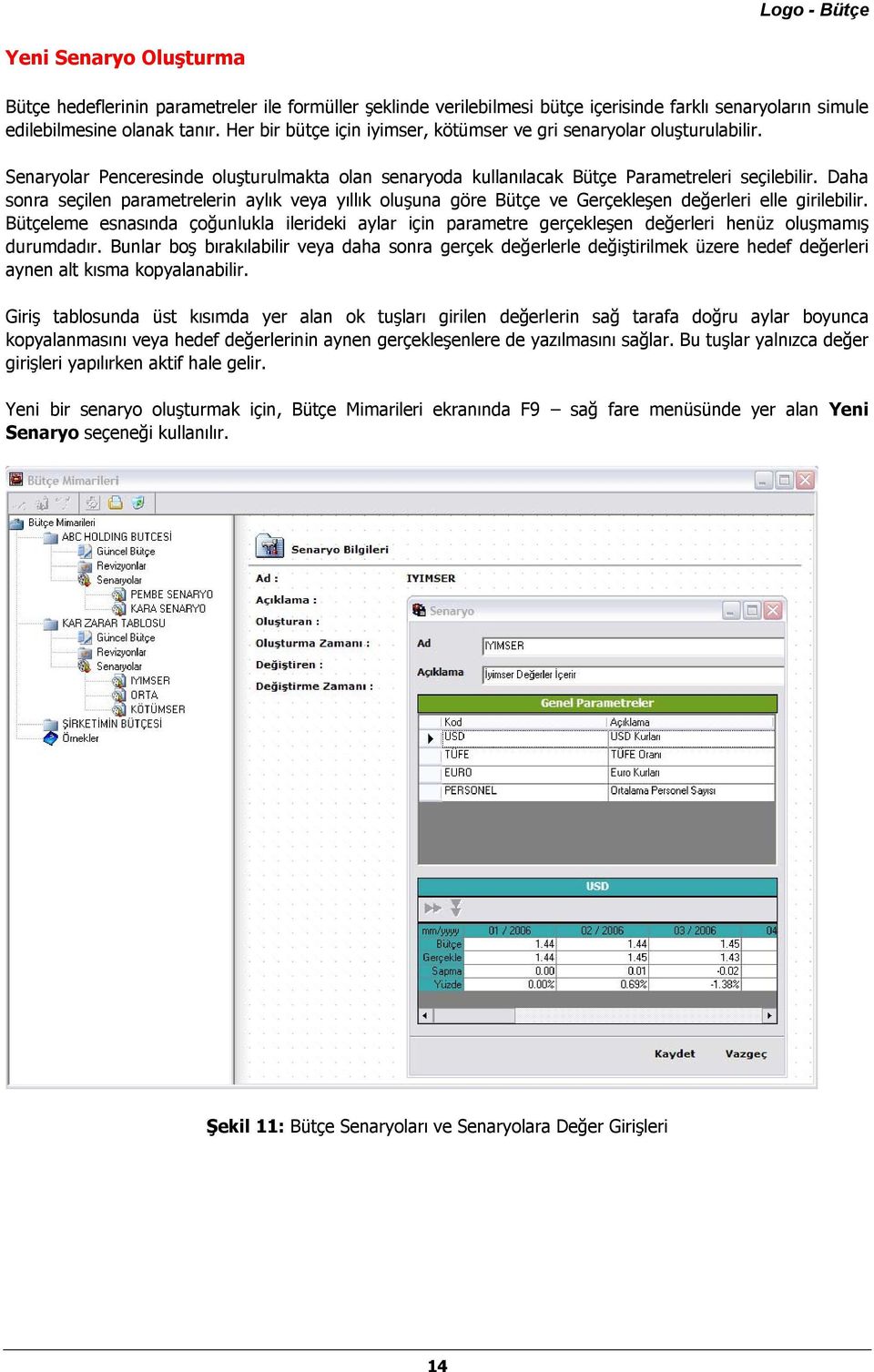 Daha sonra seçilen parametrelerin aylık veya yıllık oluşuna göre Bütçe ve Gerçekleşen değerleri elle girilebilir.