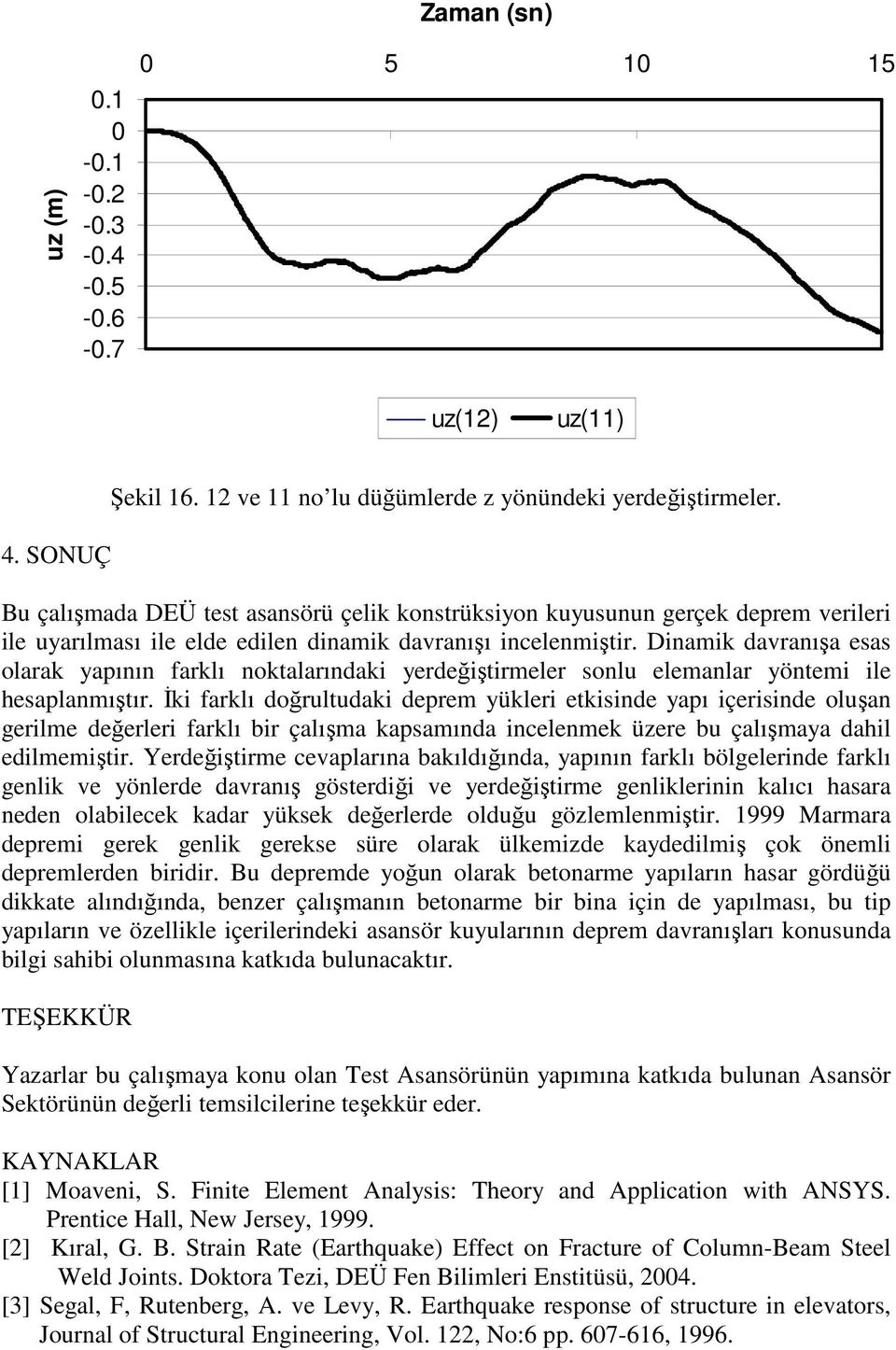 Dinamik davranışa esas olarak yapının farklı noktalarındaki yerdeğiştirmeler sonlu elemanlar yöntemi ile hesaplanmıştır.