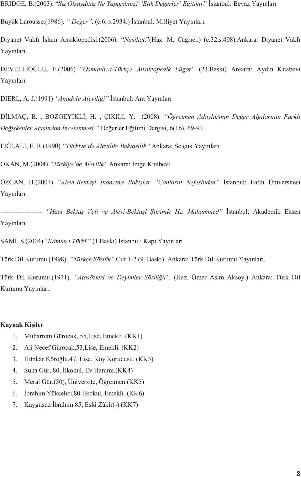 Baskı) Ankara: Aydın Kitabevi Yayınları DIERL, A. J.(1991) Anadolu Aleviliği İstanbul: Ant Yayınları DİLMAÇ, B., BOZGEYİKLİ, H., ÇIKILI, Y. (2008).