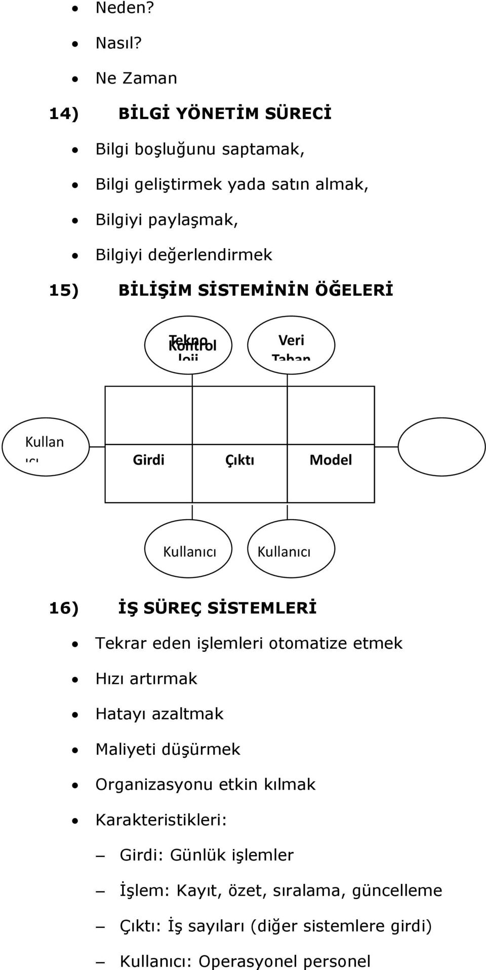 15) BİLİŞİM SİSTEMİNİN ÖĞELERİ Kontrol Tekno loji Veri Taban Kullan ıcı Girdi Çıktı Model Kullanıcı Kullanıcı 16) İŞ SÜREÇ SİSTEMLERİ