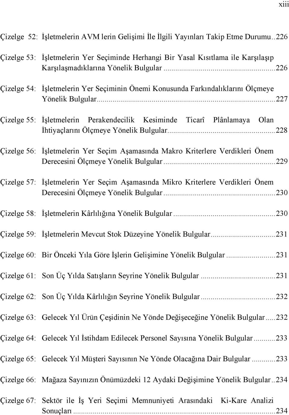 .. 226 Çizelge 54: İşletmelerin Yer Seçiminin Önemi Konusunda Farkındalıklarını Ölçmeye Yönelik Bulgular.