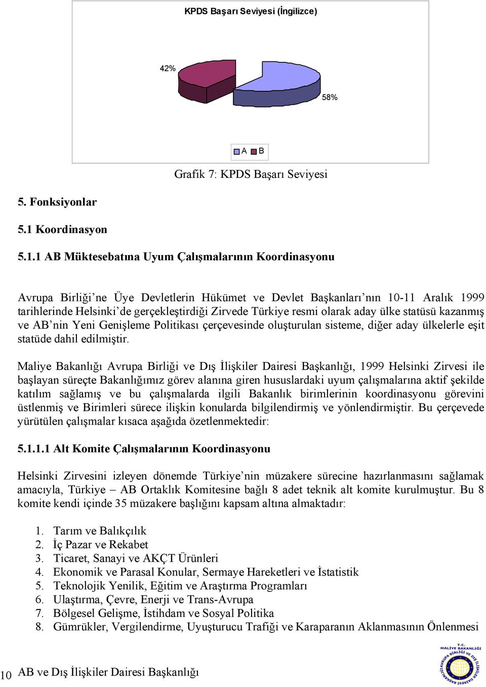 1 AB Müktesebatına Uyum Çalışmalarının Koordinasyonu Avrupa Birliği ne Üye Devletlerin Hükümet ve Devlet Başkanları nın 10-11 Aralık 1999 tarihlerinde Helsinki de gerçekleştirdiği Zirvede Türkiye