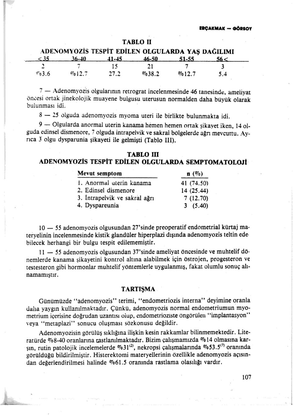 8-25 olguda adenomyozis myoma uteri e birlikte bulunmakta idi.