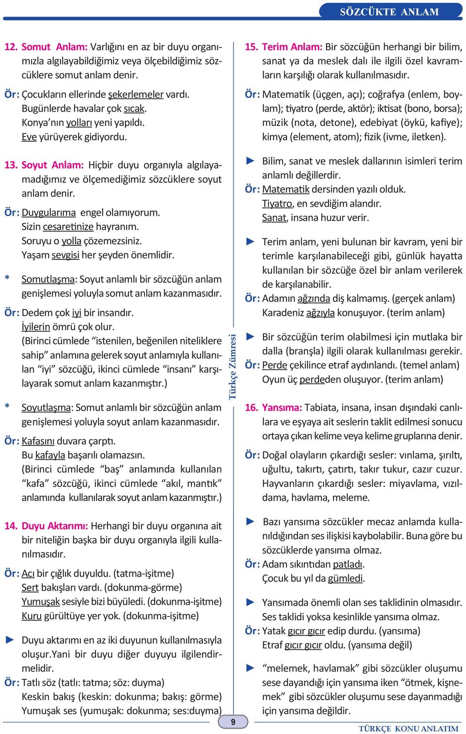 Sizin cesaretinize hayranım. Soruyu o yolla çözemezsiniz. Yaşam sevgisi her şeyden önemlidir. * Somutlaşma: Soyut anlamlı bir sözcüğün anlam genişlemesi yoluyla somut anlam kazanmasıdır.